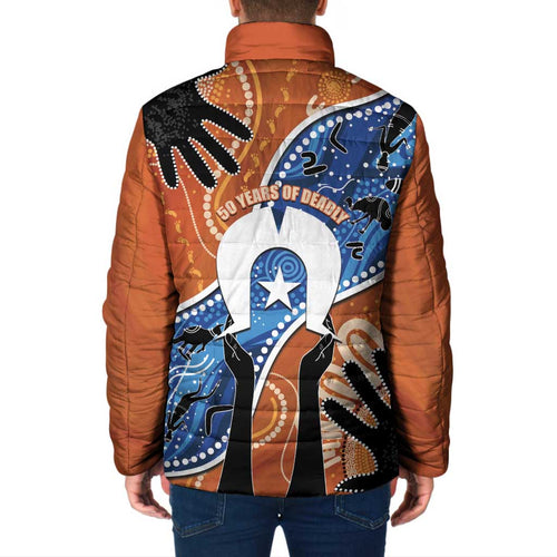 50 Years Of Deadly NAIDOC Week 2026 Padded Jacket Torres Strait Dhari Aboriginal Art
