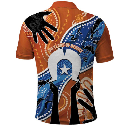 50 Years Of Deadly NAIDOC Week 2026 Polo Shirt Torres Strait Dhari Aboriginal Art