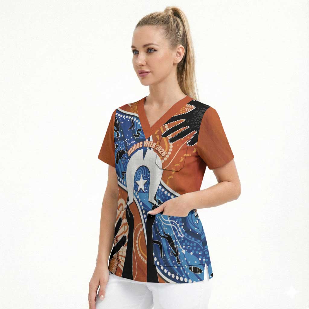 50 Years Of Deadly NAIDOC Week 2026 Scrub Top Torres Strait Dhari Aboriginal Art