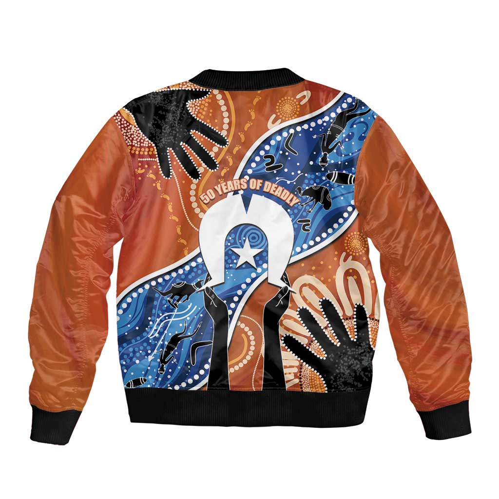 50 Years Of Deadly NAIDOC Week 2026 Sleeve Zip Bomber Jacket Torres Strait Dhari Aboriginal Art