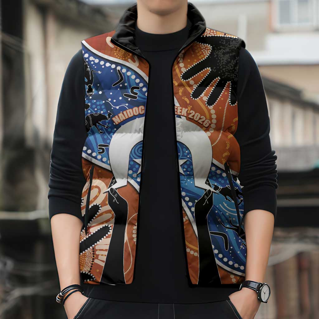 50 Years Of Deadly NAIDOC Week 2026 Sleeveless Puffer Jacket Torres Strait Dhari Aboriginal Art