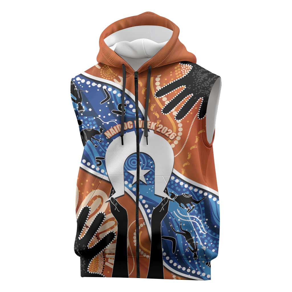 50 Years Of Deadly NAIDOC Week 2026 Sleeveless Zip Hoodie Torres Strait Dhari Aboriginal Art