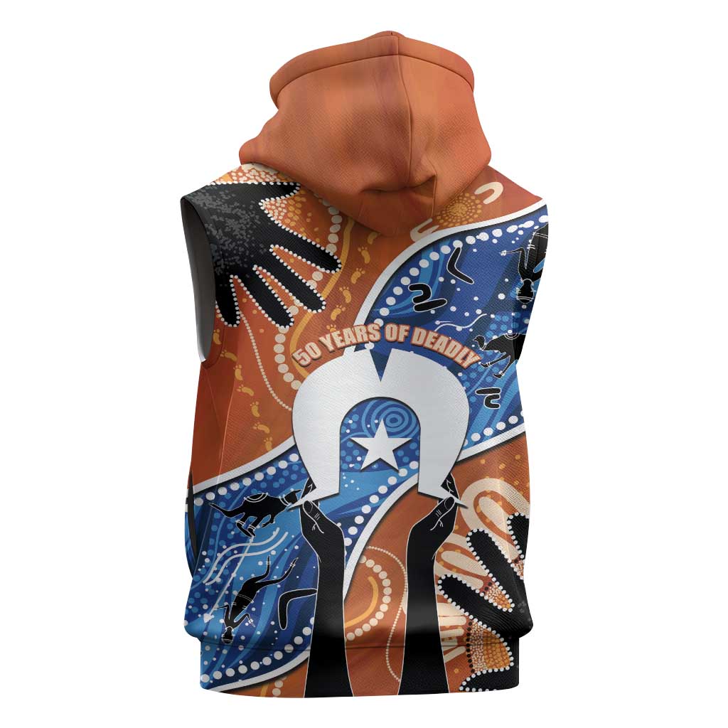 50 Years Of Deadly NAIDOC Week 2026 Sleeveless Zip Hoodie Torres Strait Dhari Aboriginal Art
