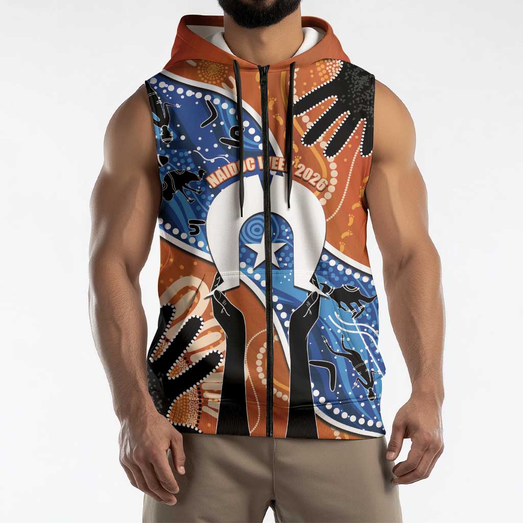 50 Years Of Deadly NAIDOC Week 2026 Sleeveless Zip Hoodie Torres Strait Dhari Aboriginal Art