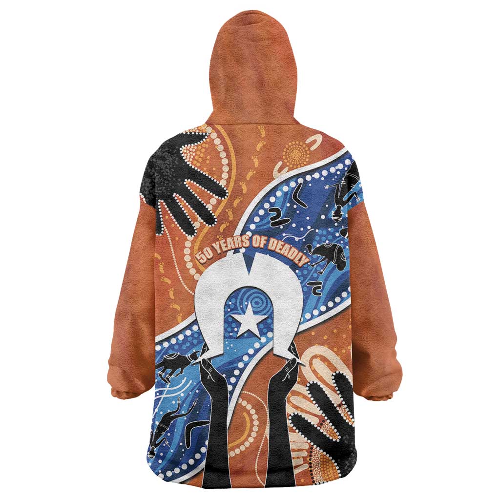 50 Years Of Deadly NAIDOC Week 2026 Wearable Blanket Hoodie Torres Strait Dhari Aboriginal Art