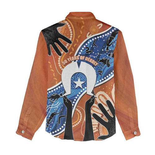 50 Years Of Deadly NAIDOC Week 2026 Women Casual Shirt Torres Strait Dhari Aboriginal Art