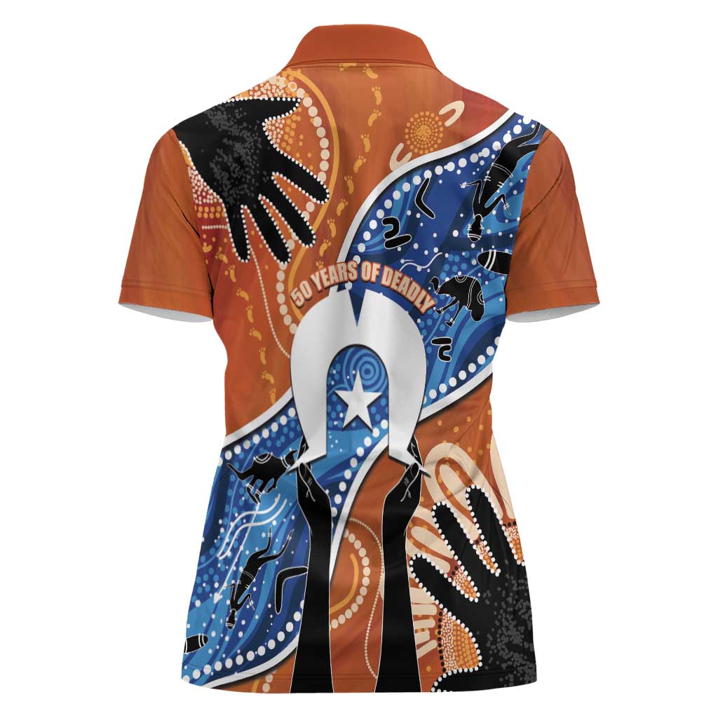 50 Years Of Deadly NAIDOC Week 2026 Women Polo Shirt Torres Strait Dhari Aboriginal Art