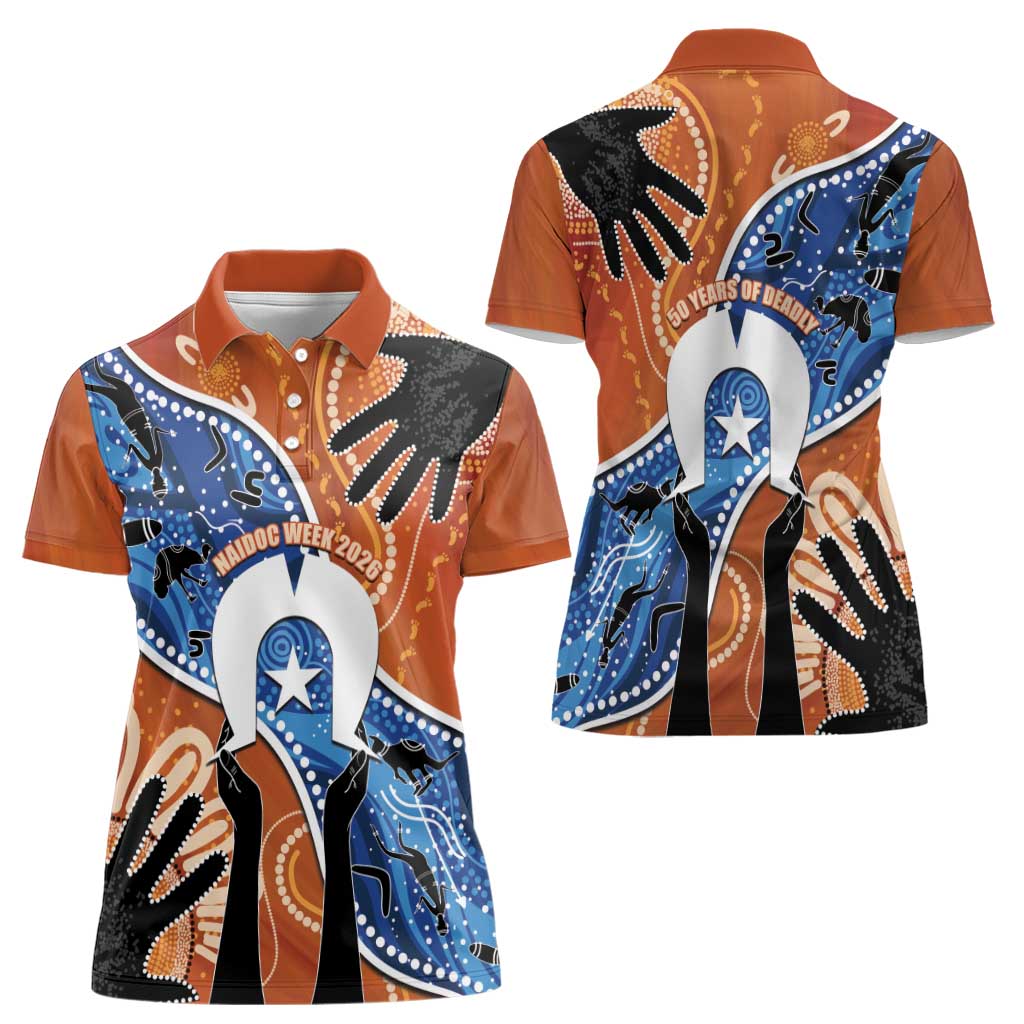 50 Years Of Deadly NAIDOC Week 2026 Women Polo Shirt Torres Strait Dhari Aboriginal Art