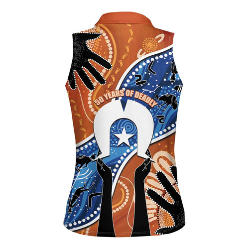 50 Years Of Deadly NAIDOC Week 2026 Women Sleeveless Polo Shirt Torres Strait Dhari Aboriginal Art