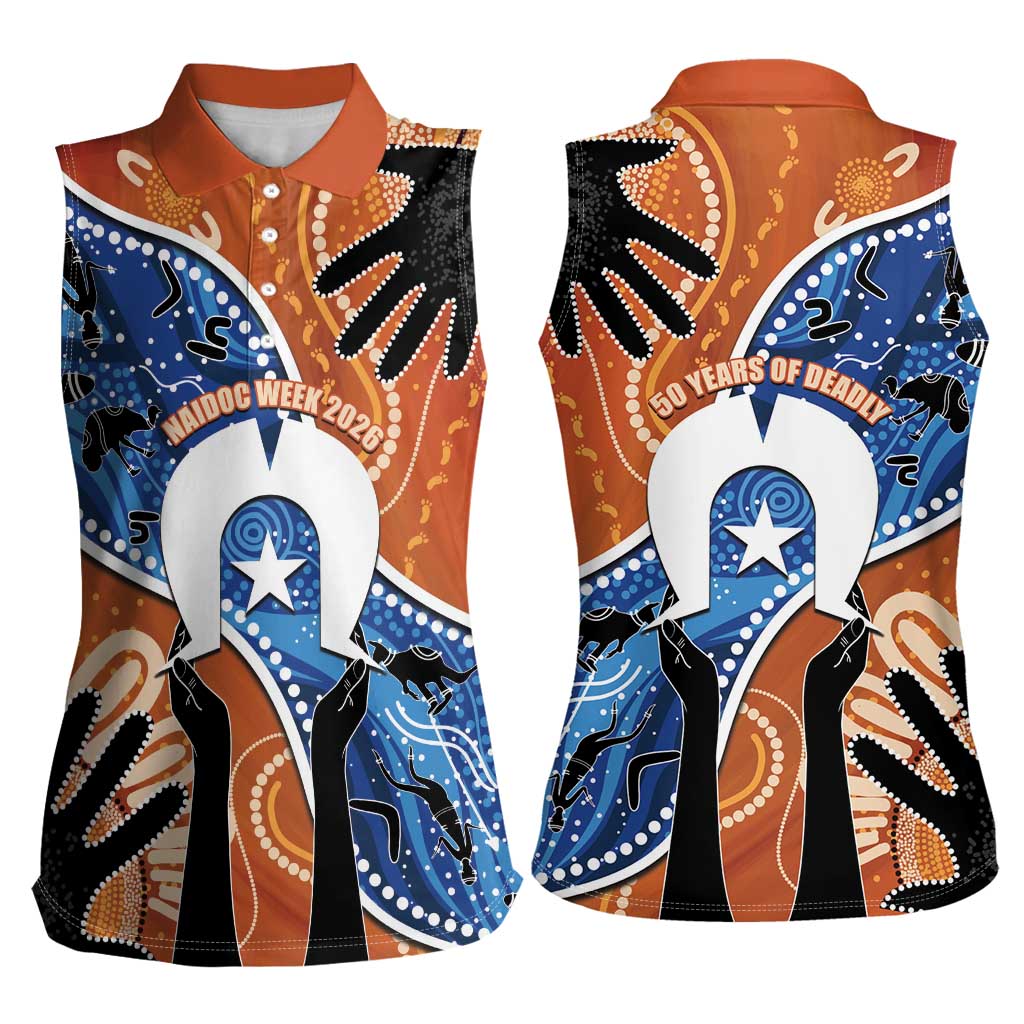 50 Years Of Deadly NAIDOC Week 2026 Women Sleeveless Polo Shirt Torres Strait Dhari Aboriginal Art