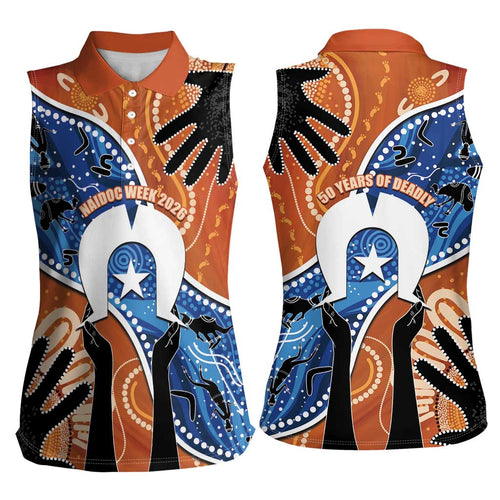 50 Years Of Deadly NAIDOC Week 2026 Women Sleeveless Polo Shirt Torres Strait Dhari Aboriginal Art