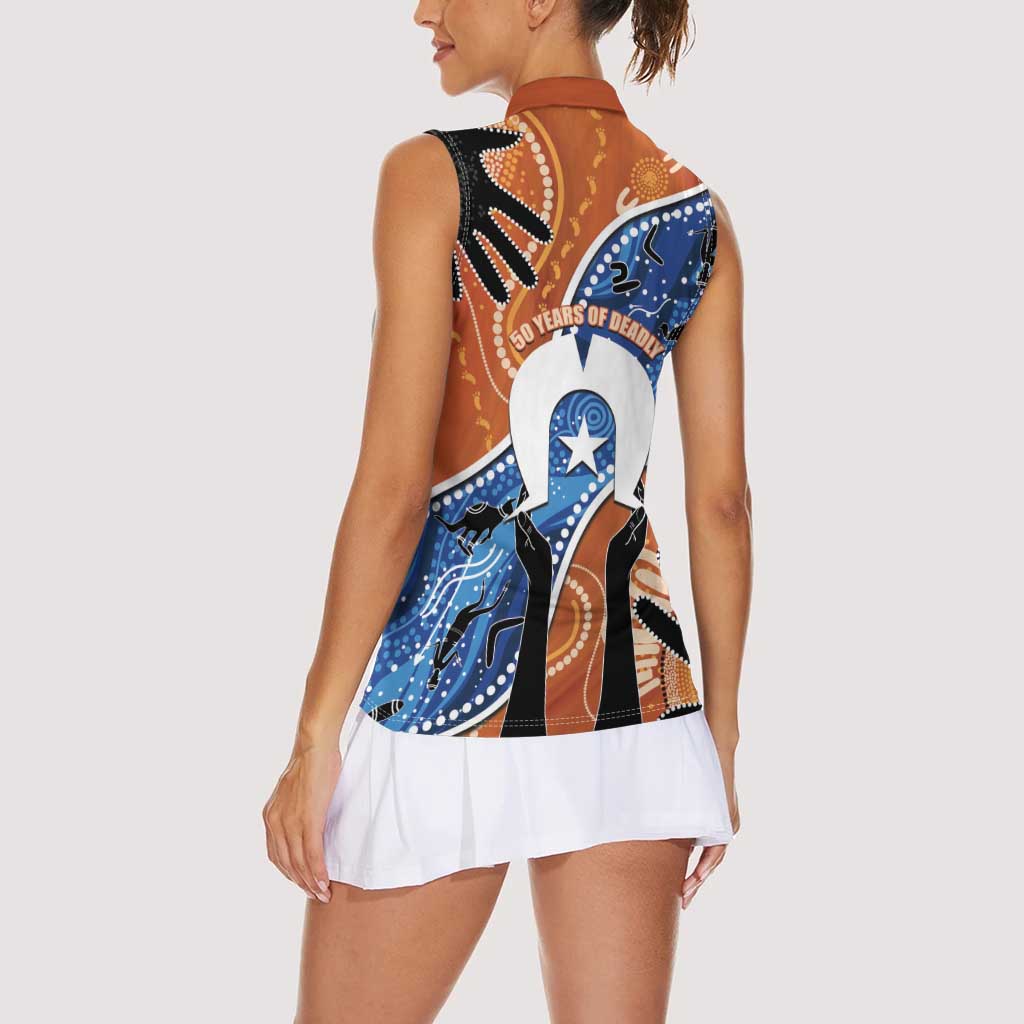 50 Years Of Deadly NAIDOC Week 2026 Women Sleeveless Polo Shirt Torres Strait Dhari Aboriginal Art