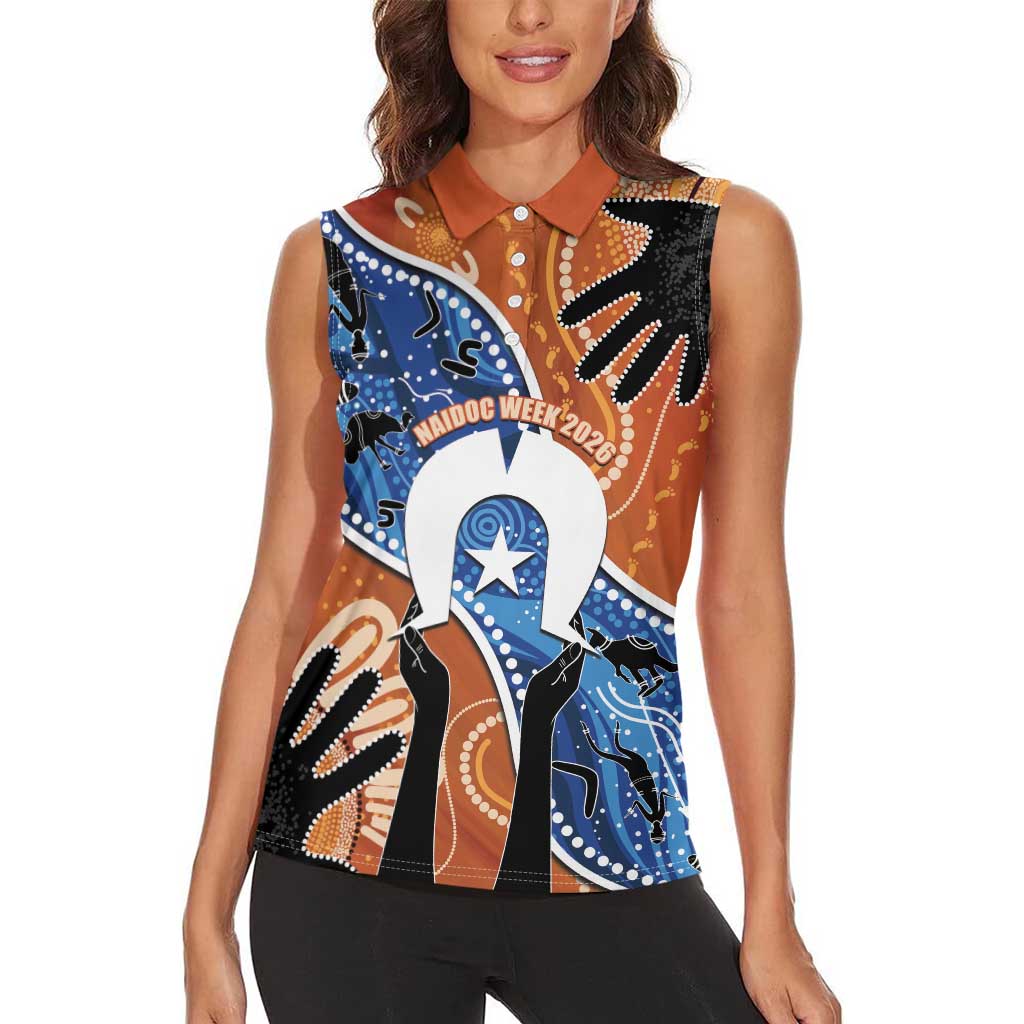 50 Years Of Deadly NAIDOC Week 2026 Women Sleeveless Polo Shirt Torres Strait Dhari Aboriginal Art