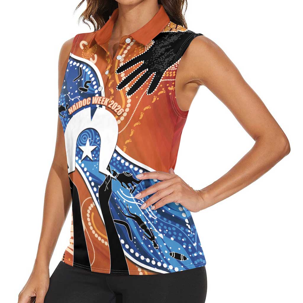 50 Years Of Deadly NAIDOC Week 2026 Women Sleeveless Polo Shirt Torres Strait Dhari Aboriginal Art