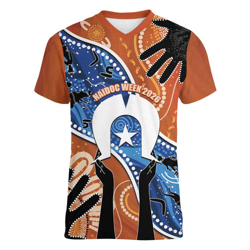 50 Years Of Deadly NAIDOC Week 2026 Women V-Neck T-Shirt Torres Strait Dhari Aboriginal Art