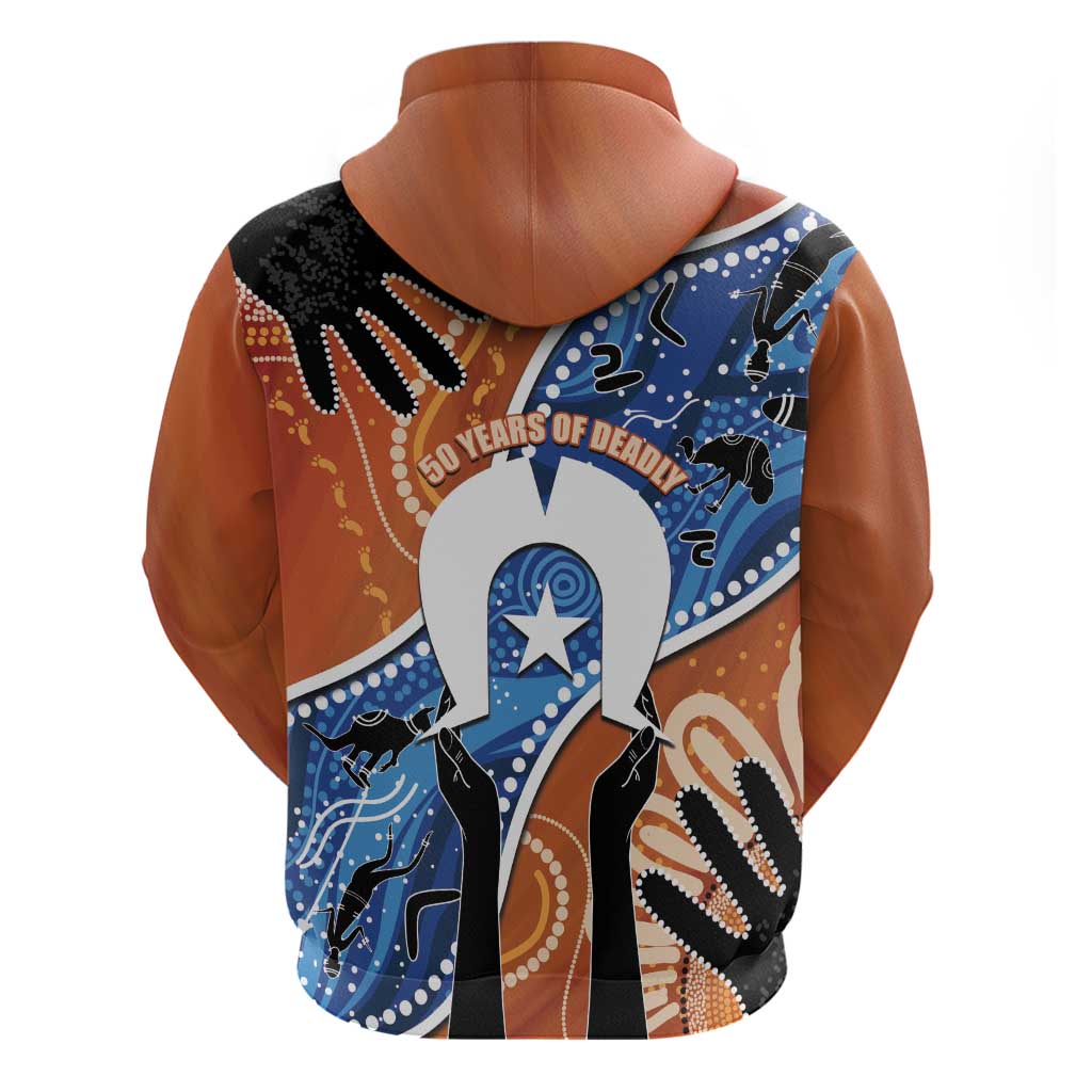 50 Years Of Deadly NAIDOC Week 2026 Zip Hoodie Torres Strait Dhari Aboriginal Art