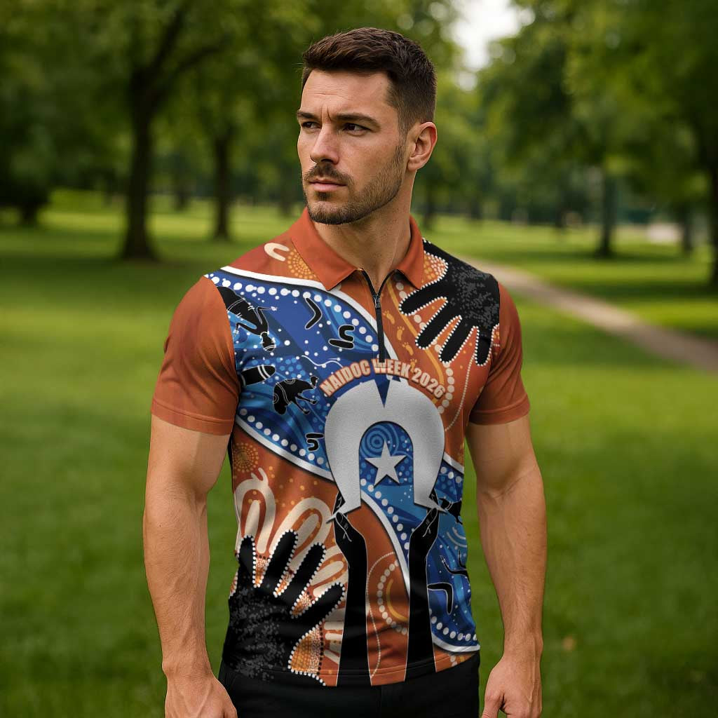 50 Years Of Deadly NAIDOC Week 2026 Zipper Polo Shirt Torres Strait Dhari Aboriginal Art