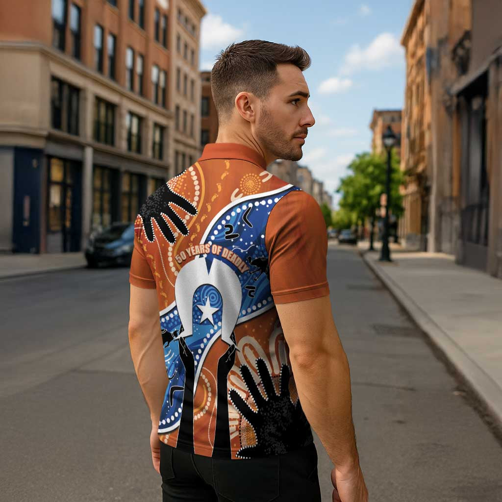 50 Years Of Deadly NAIDOC Week 2026 Zipper Polo Shirt Torres Strait Dhari Aboriginal Art