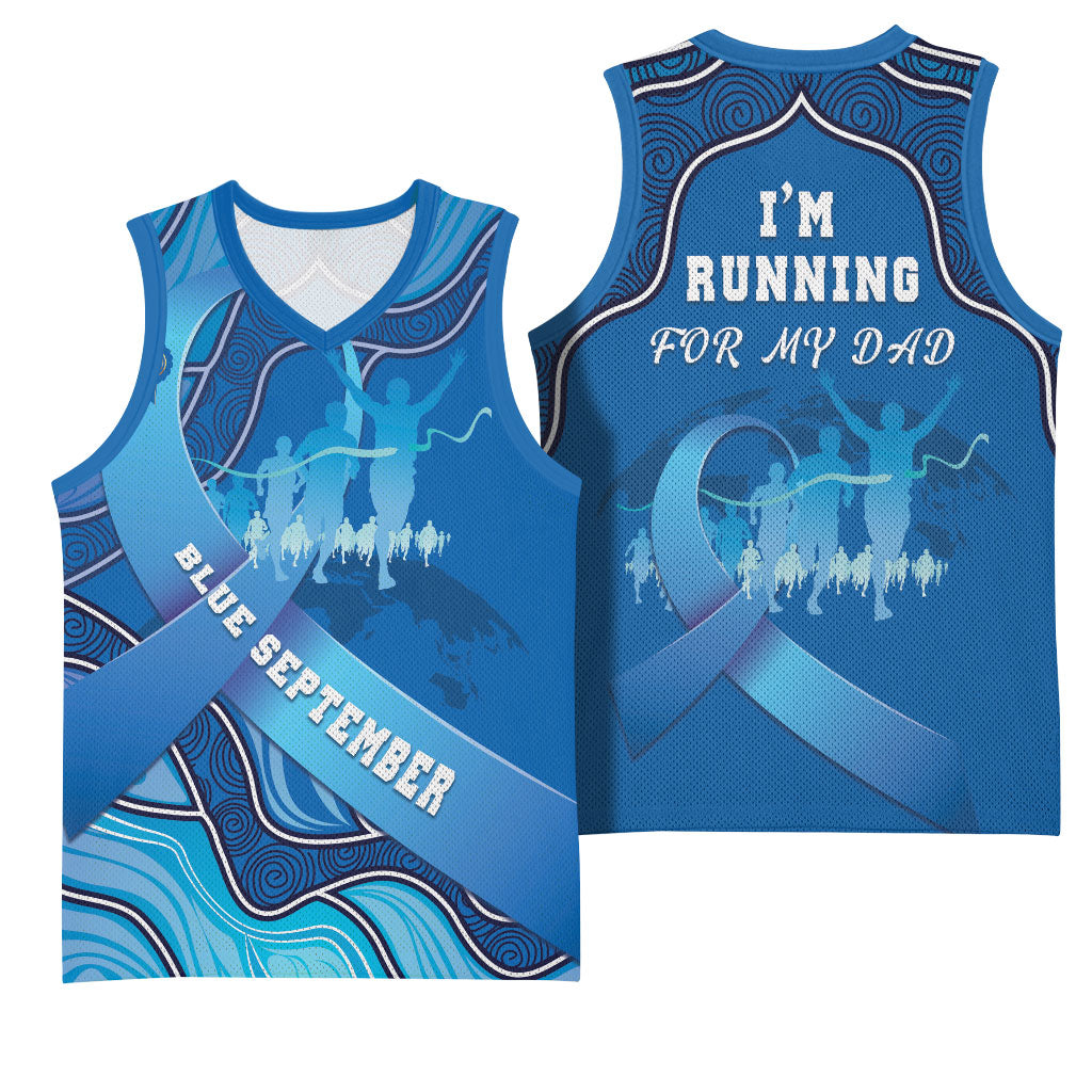 Australia Blue September Running Basketball Jersey Blue Ribbon I'm Running For My Dad