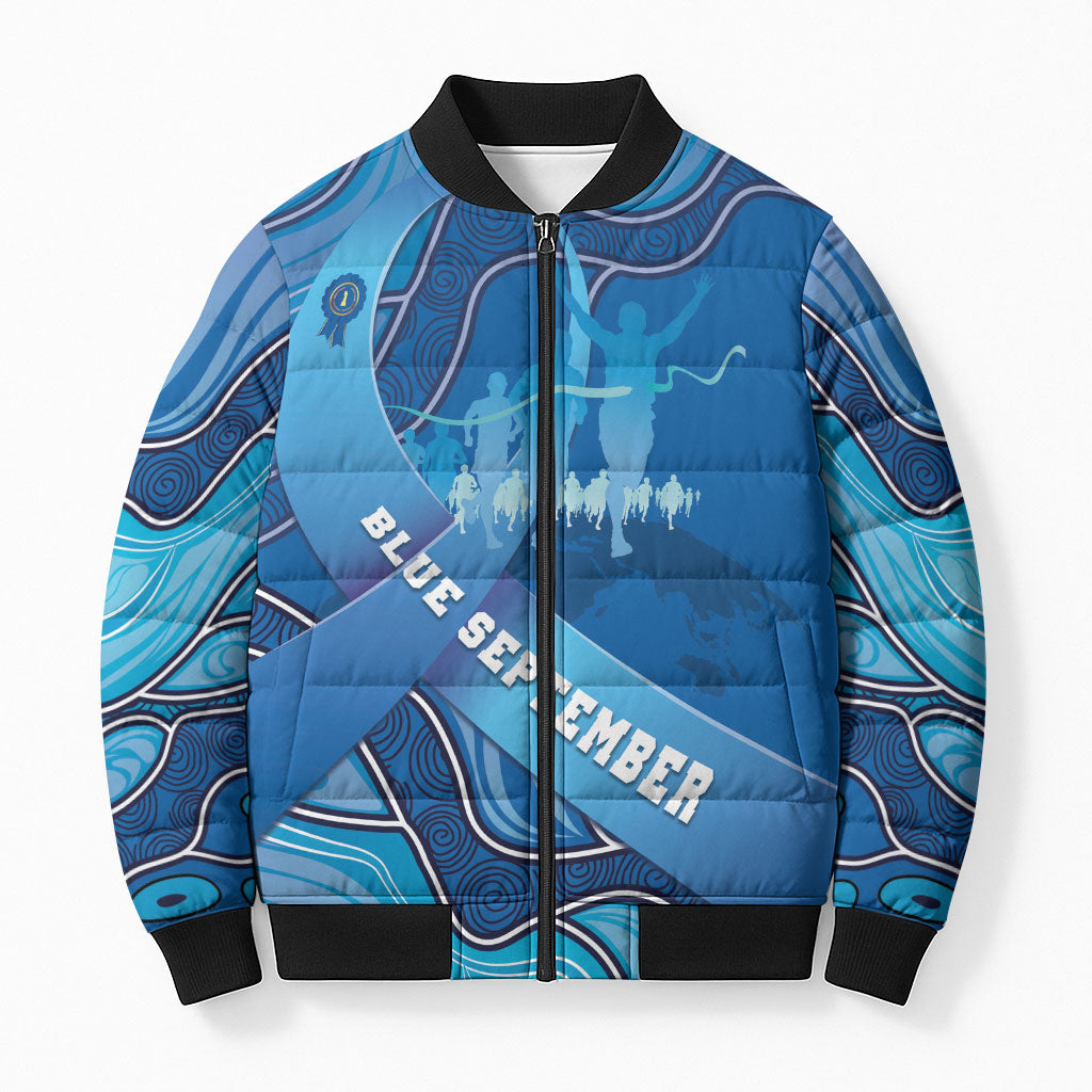 Australia Blue September Running Bomber Puffer Jacket Blue Ribbon I'm Running For My Dad