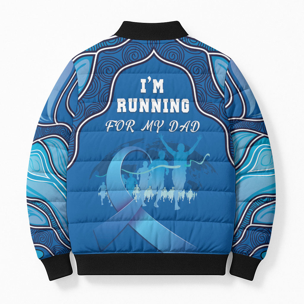 Australia Blue September Running Bomber Puffer Jacket Blue Ribbon I'm Running For My Dad