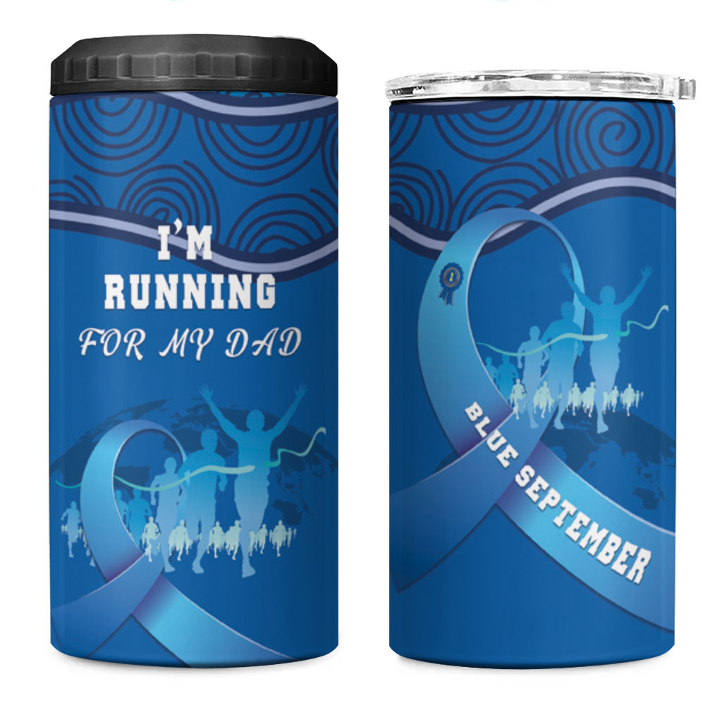 Australia Blue September Running 4 in 1 Can Cooler Tumbler Blue Ribbon I'm Running For My Dad