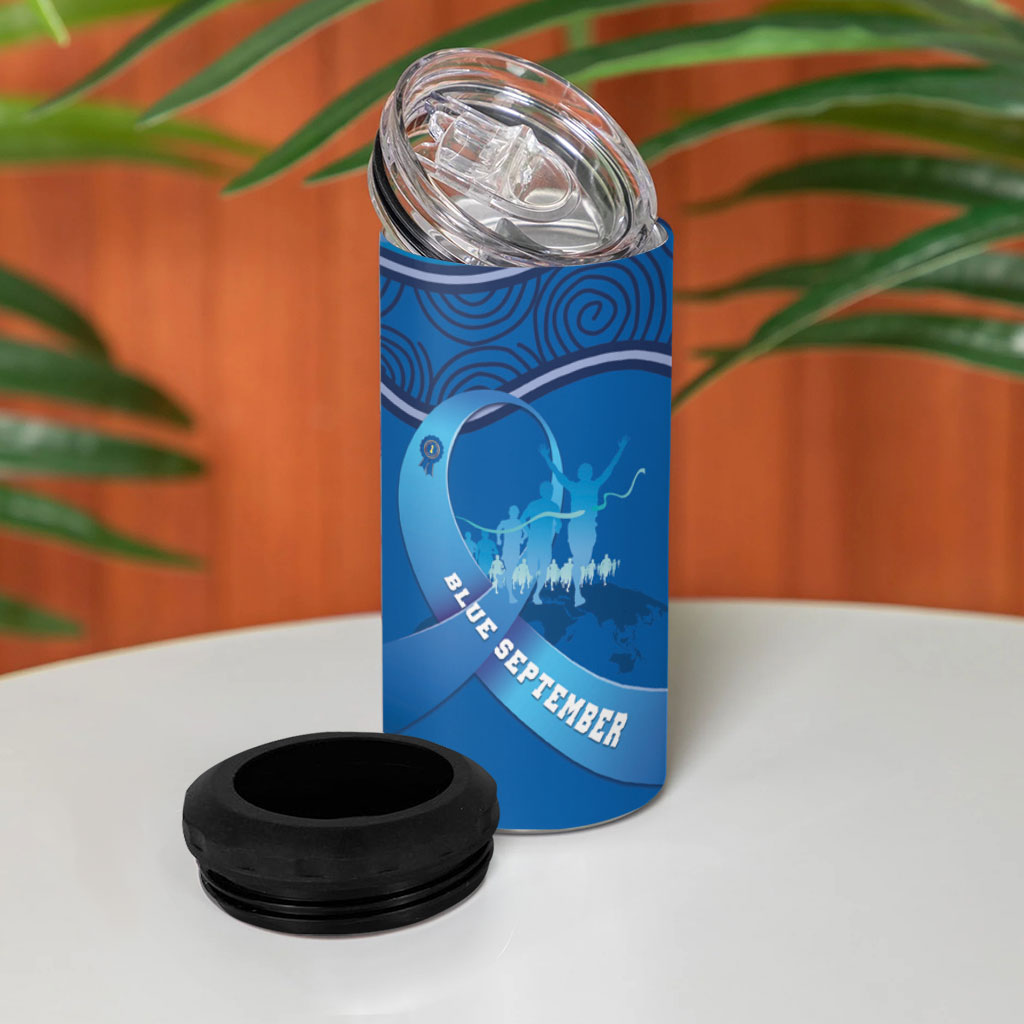 Australia Blue September Running 4 in 1 Can Cooler Tumbler Blue Ribbon I'm Running For My Dad