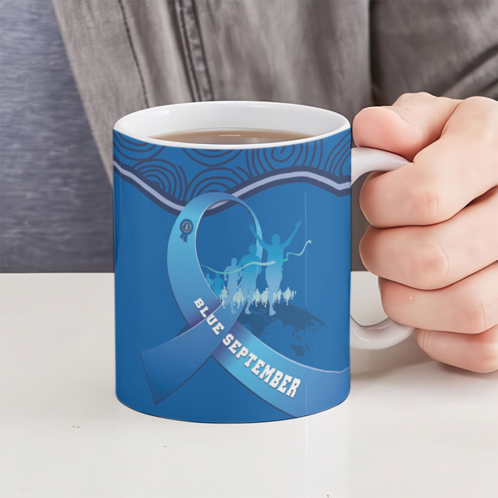 Australia Blue September Running Ceramic Mug Blue Ribbon I'm Running For My Dad