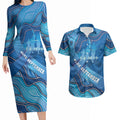 Australia Blue September Running Couples Matching Long Sleeve Bodycon Dress and Hawaiian Shirt Blue Ribbon I'm Running For My Dad