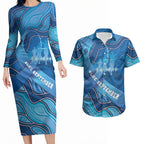 Australia Blue September Running Couples Matching Long Sleeve Bodycon Dress and Hawaiian Shirt Blue Ribbon I'm Running For My Dad