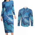 Australia Blue September Running Couples Matching Long Sleeve Bodycon Dress and Long Sleeve Button Shirt Blue Ribbon I'm Running For My Dad