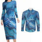 Australia Blue September Running Couples Matching Long Sleeve Bodycon Dress and Long Sleeve Button Shirt Blue Ribbon I'm Running For My Dad