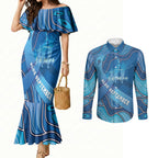 Australia Blue September Running Couples Matching Mermaid Dress and Long Sleeve Button Shirt Blue Ribbon I'm Running For My Dad