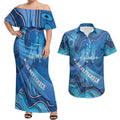 Australia Blue September Running Couples Matching Off Shoulder Maxi Dress and Hawaiian Shirt Blue Ribbon I'm Running For My Dad