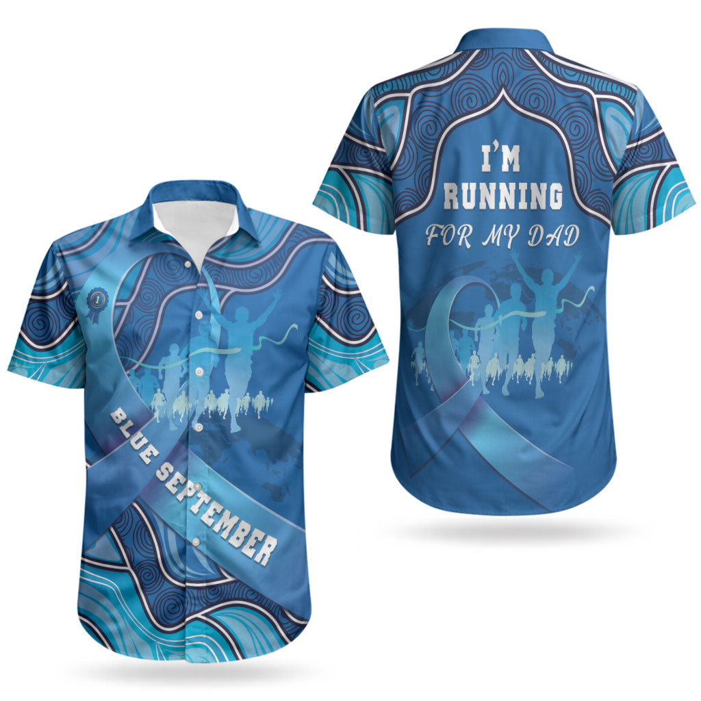 Australia Blue September Running Couples Matching Off Shoulder Maxi Dress and Hawaiian Shirt Blue Ribbon I'm Running For My Dad
