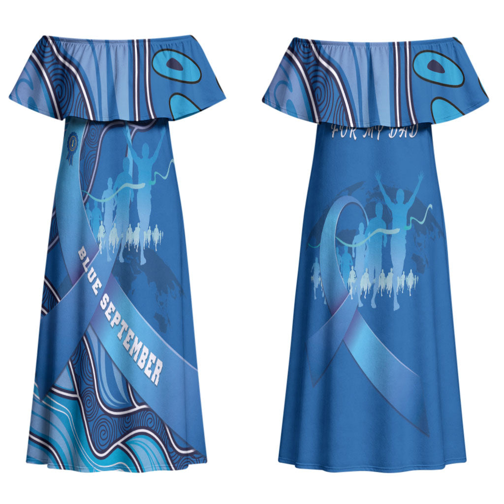 Australia Blue September Running Couples Matching Off Shoulder Maxi Dress and Hawaiian Shirt Blue Ribbon I'm Running For My Dad