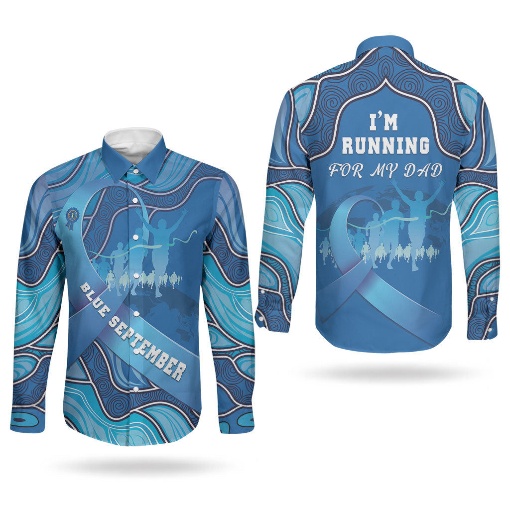 Australia Blue September Running Couples Matching Off Shoulder Maxi Dress and Long Sleeve Button Shirt Blue Ribbon I'm Running For My Dad