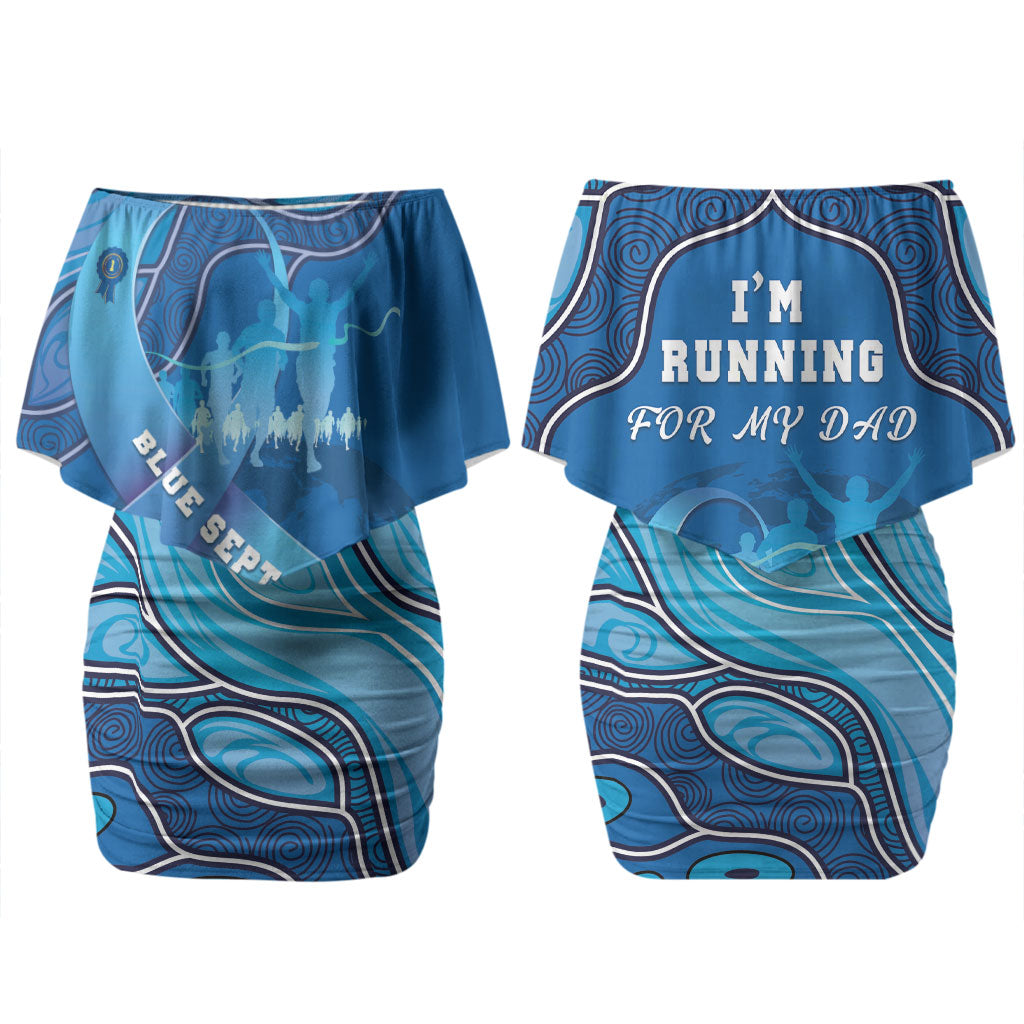 Australia Blue September Running Couples Matching Off Shoulder Short Dress and Hawaiian Shirt Blue Ribbon I'm Running For My Dad