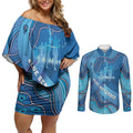 Australia Blue September Running Couples Matching Off Shoulder Short Dress and Long Sleeve Button Shirt Blue Ribbon I'm Running For My Dad