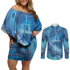 Australia Blue September Running Couples Matching Off Shoulder Short Dress and Long Sleeve Button Shirt Blue Ribbon I'm Running For My Dad