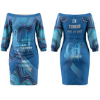 Australia Blue September Running Couples Matching Off The Shoulder Long Sleeve Dress and Long Sleeve Button Shirt Blue Ribbon I'm Running For My Dad