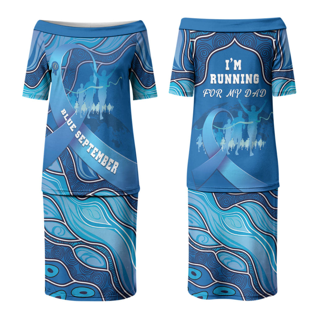 Australia Blue September Running Couples Matching Puletasi and Hawaiian Shirt Blue Ribbon I'm Running For My Dad