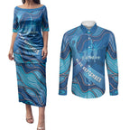 Australia Blue September Running Couples Matching Puletasi and Long Sleeve Button Shirt Blue Ribbon I'm Running For My Dad