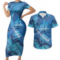 Australia Blue September Running Couples Matching Short Sleeve Bodycon Dress and Hawaiian Shirt Blue Ribbon I'm Running For My Dad