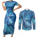 Australia Blue September Running Couples Matching Short Sleeve Bodycon Dress and Long Sleeve Button Shirt Blue Ribbon I'm Running For My Dad