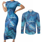 Australia Blue September Running Couples Matching Short Sleeve Bodycon Dress and Long Sleeve Button Shirt Blue Ribbon I'm Running For My Dad