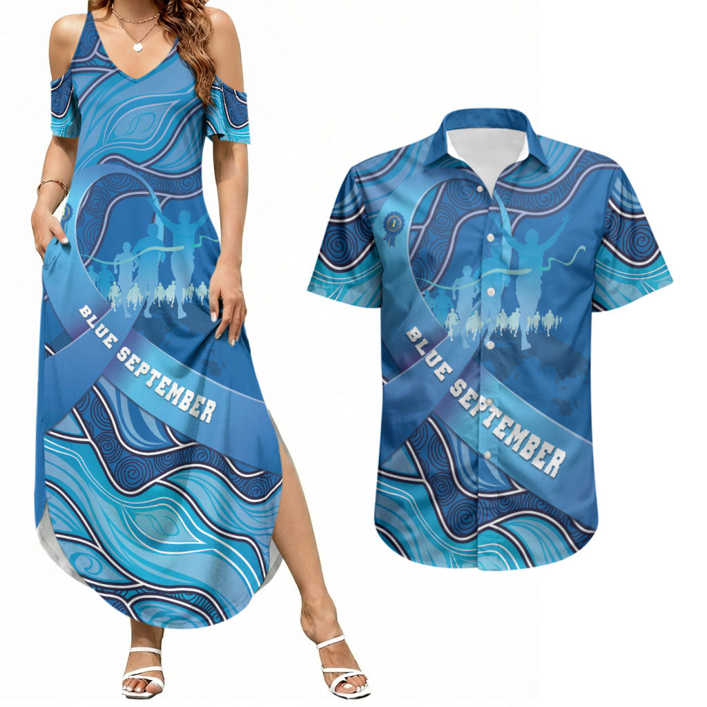 Australia Blue September Running Couples Matching Summer Maxi Dress and Hawaiian Shirt Blue Ribbon I'm Running For My Dad