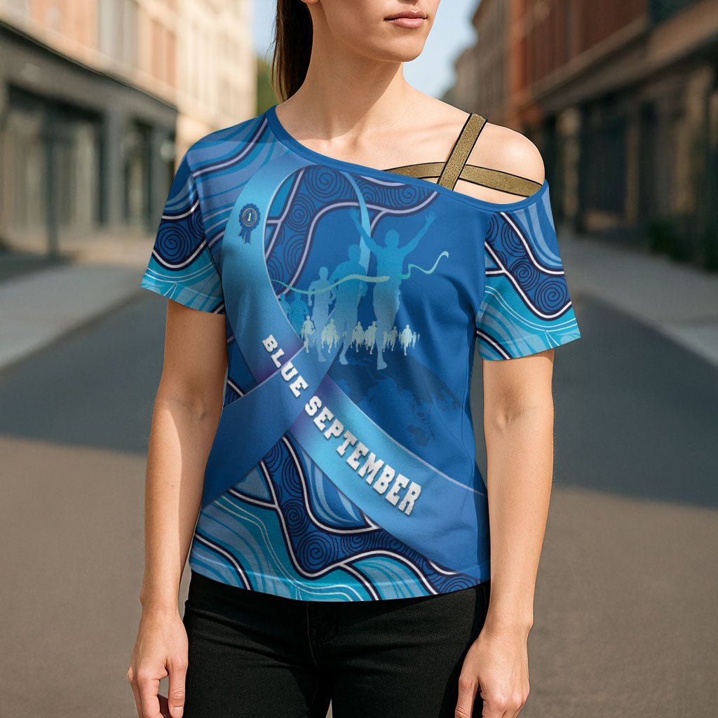 Australia Blue September Running Cross Shoulder Shirt Blue Ribbon I'm Running For My Dad