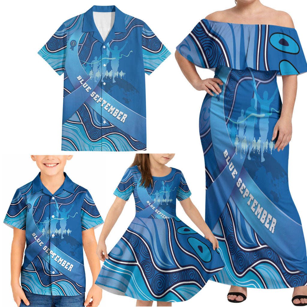 Australia Blue September Running Family Matching Off Shoulder Maxi Dress and Hawaiian Shirt Blue Ribbon I'm Running For My Dad