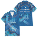 Australia Blue September Running Family Matching Off Shoulder Maxi Dress and Hawaiian Shirt Blue Ribbon I'm Running For My Dad